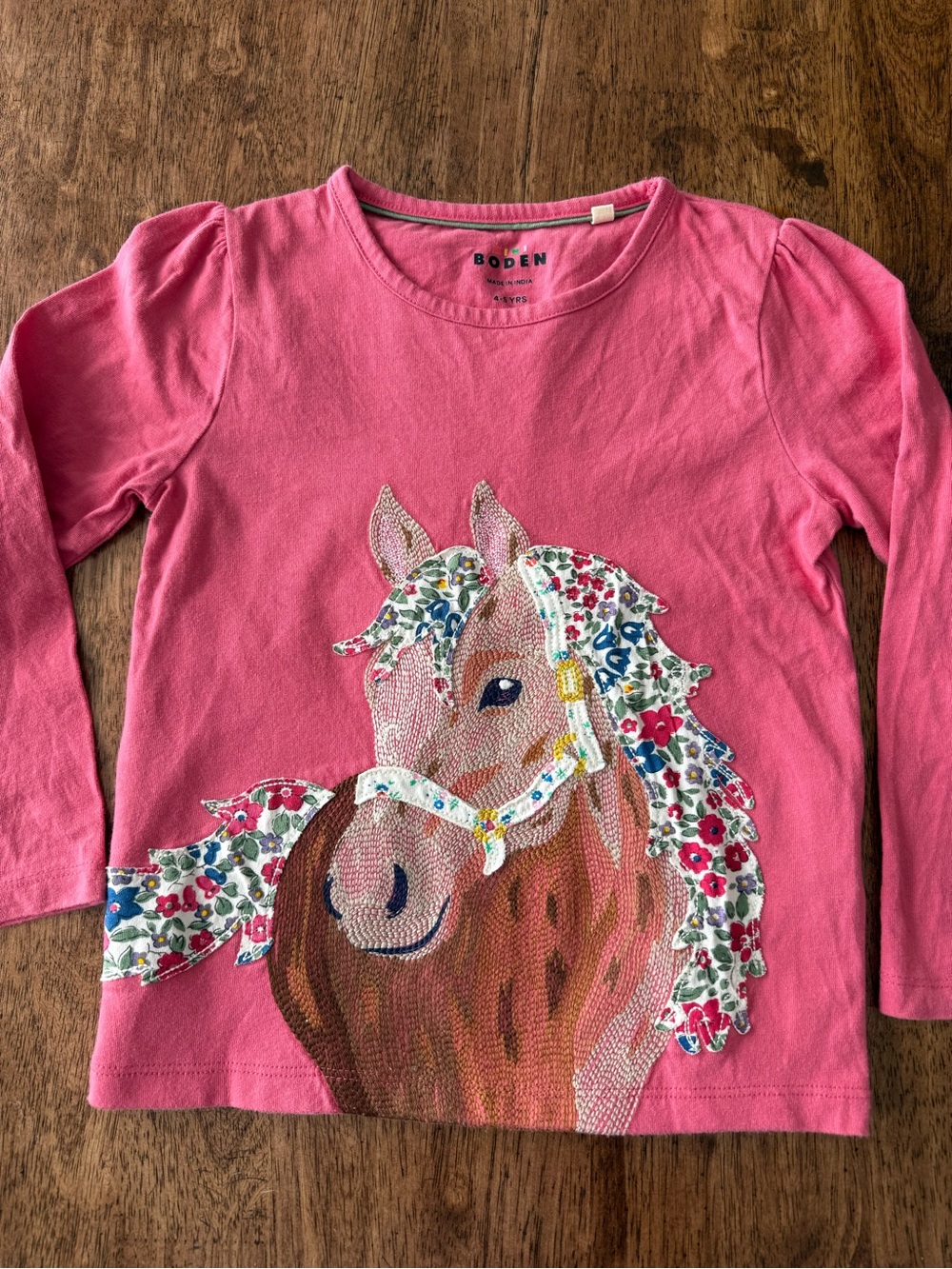 Boden Girls' Pink Horse Graphic Long-Sleeve Tee